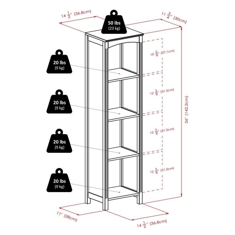 Pemberly Row 5-Tier Transitional Solid Wood Storage Shelf/Bookcase in Espresso
