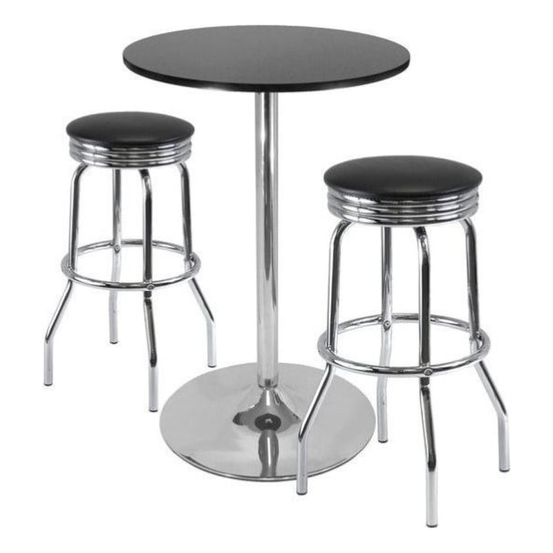 Pemberly Row 3-Piece Transitional Metal/Wood Pub Set in Black/Chrome