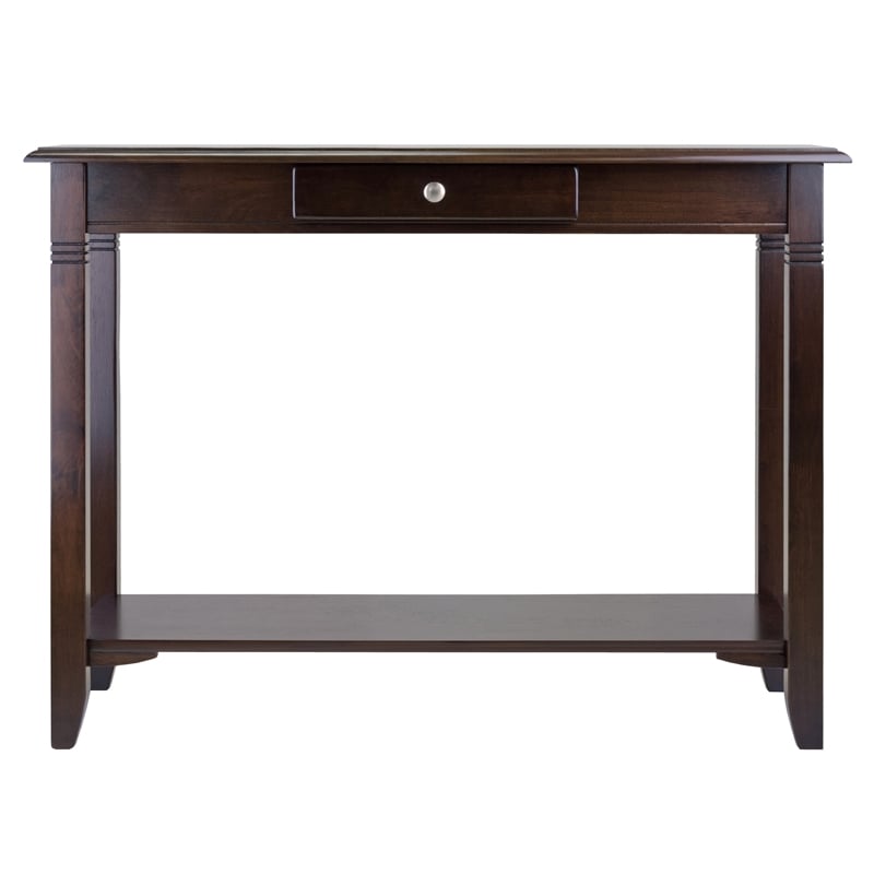 Pemberly Row Transitional Solid Wood Console Table with Drawer in Cappuccino