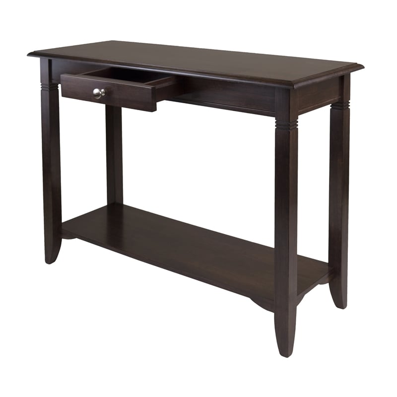 Pemberly Row Transitional Solid Wood Console Table with Drawer in Cappuccino