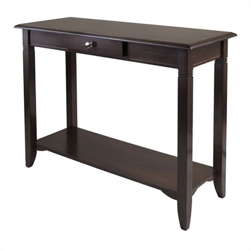 Pemberly Row Transitional Solid Wood Console Table with Drawer in Cappuccino