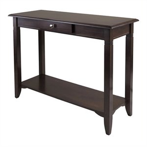 Pemberly Row Transitional Solid Wood Console Table with Drawer in Cappuccino