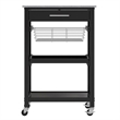 Pemberly Row Transitional Solid Wood Utility Kitchen Cart in Black