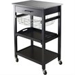 Pemberly Row Transitional Solid Wood Utility Kitchen Cart in Black