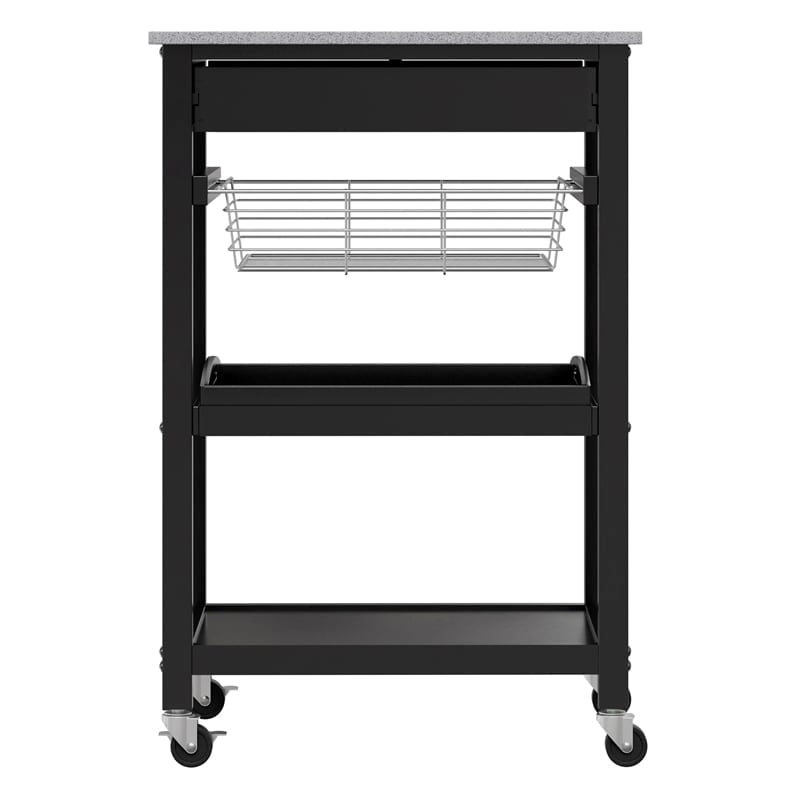 Pemberly Row Transitional Solid Wood Utility Kitchen Cart in Black
