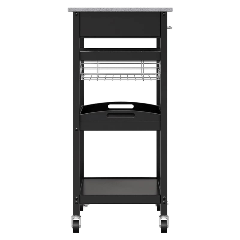 Pemberly Row Transitional Solid Wood Utility Kitchen Cart in Black