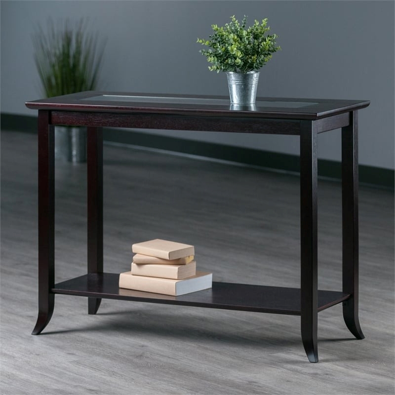 Pemberly Row Rectangular Transitional Solid Wood Console Table in Dark Espresso