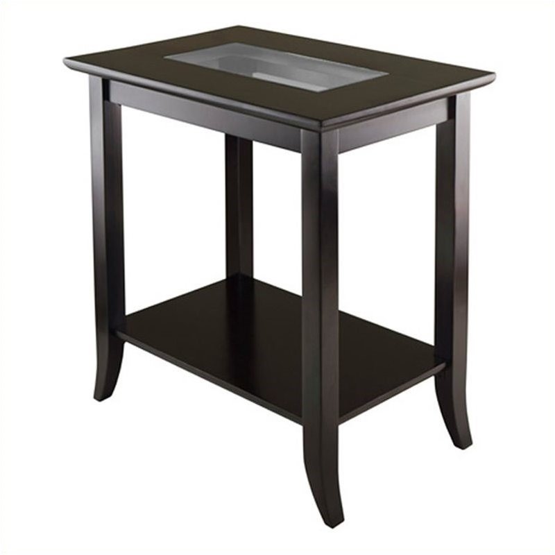 Pemberly Row Rectangular Solid Wood End Table with Glass Top in Dark Espresso