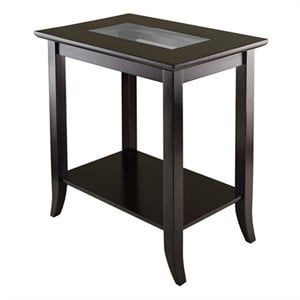 Pemberly Row Rectangular Solid Wood End Table with Glass Top in Dark Espresso