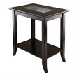 Pemberly Row Rectangular Solid Wood End Table with Glass Top in Dark Espresso