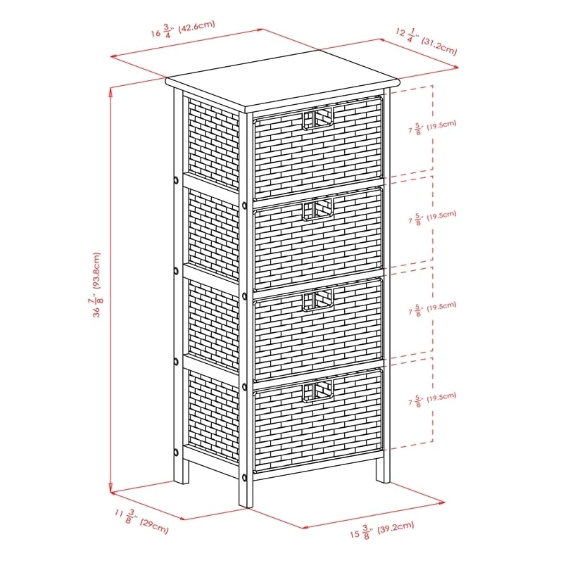 Pemberly Row Solid Wood Storage Rack w/ 4 Foldable Baskets in Black/Chocolate