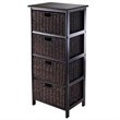 Pemberly Row Solid Wood Storage Rack w/ 4 Foldable Baskets in Black/Chocolate
