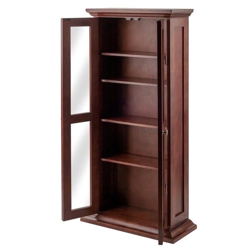 Pemberly Row Solid Wood CD & DVD Media Storage Cabinet in Antique Walnut