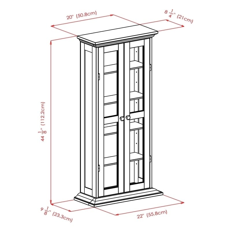 Pemberly Row Solid Wood CD & DVD Media Storage Cabinet in Antique Walnut