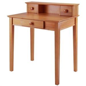 Pemberly Row Transitional Solid Wood Writing Desk with Hutch in Honey Brown