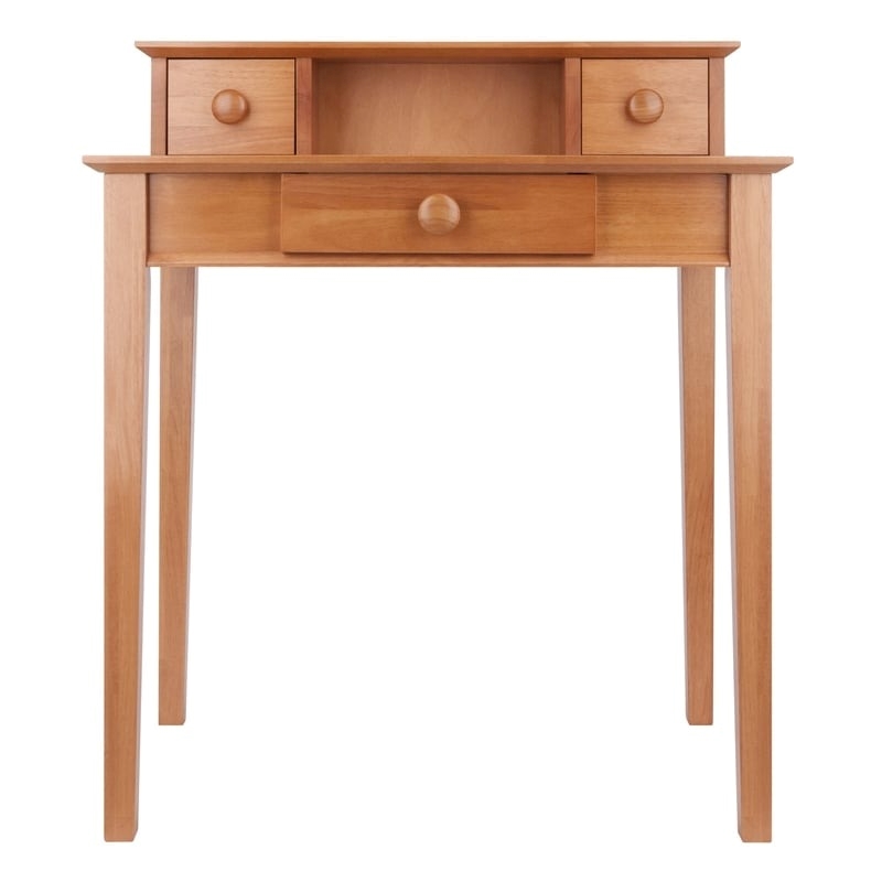 Pemberly Row Transitional Solid Wood Writing Desk with Hutch in Honey Brown
