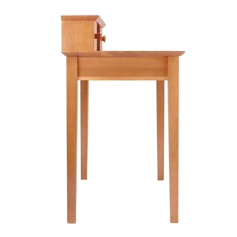 Pemberly Row Transitional Solid Wood Writing Desk with Hutch in Honey Brown