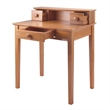 Pemberly Row Transitional Solid Wood Writing Desk with Hutch in Honey Brown