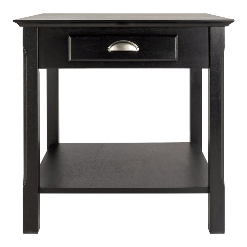 Pemberly Row 1-Drawer Solid Wood End Table with Shelf in Black
