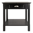 Pemberly Row 1-Drawer Solid Wood End Table with Shelf in Black