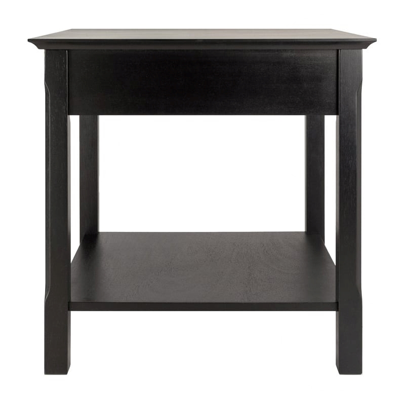 Pemberly Row 1-Drawer Solid Wood End Table with Shelf in Black