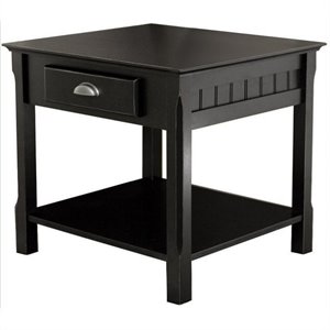 Pemberly Row 1-Drawer Solid Wood End Table with Shelf in Black