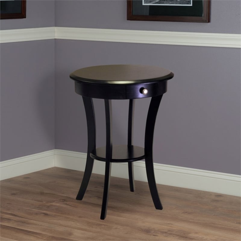 Pemberly Row Curved Leg Contemporary Wood End Table with Drawer in Black