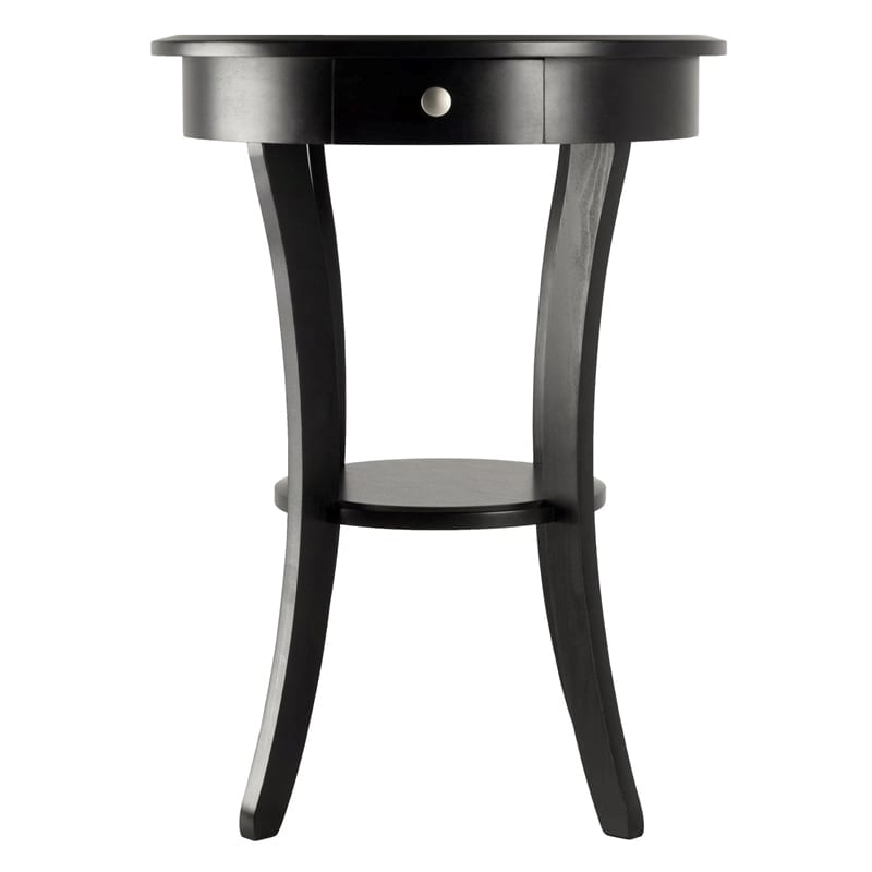 Pemberly Row Curved Leg Contemporary Wood End Table with Drawer in Black