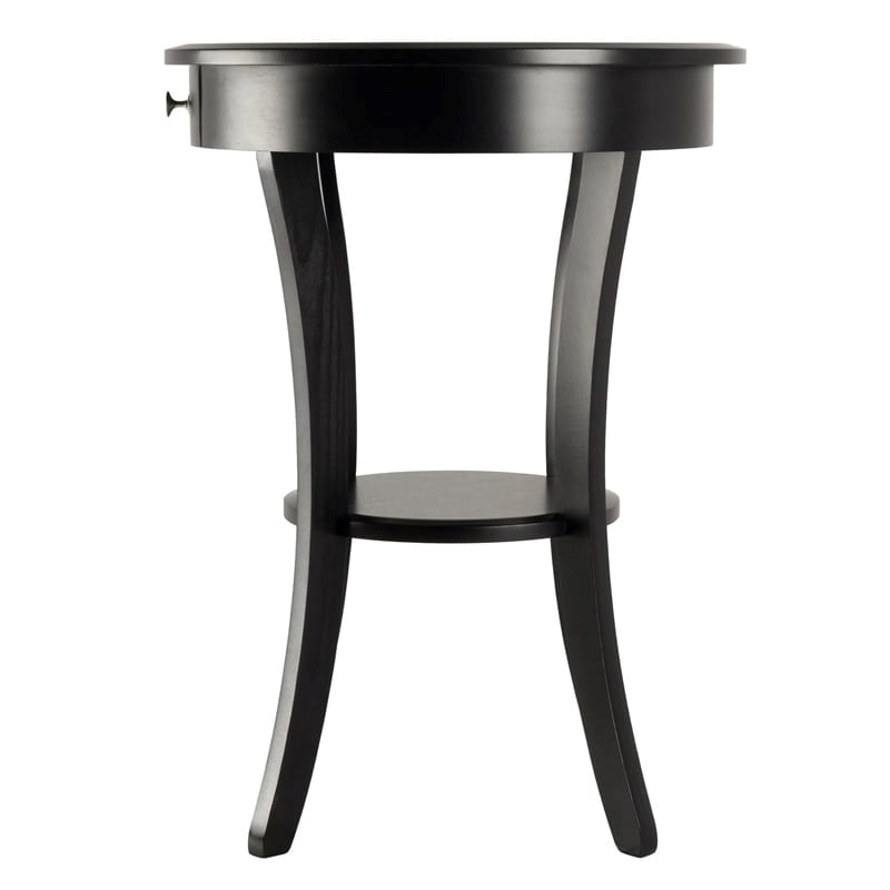 Pemberly Row Curved Leg Contemporary Wood End Table with Drawer in Black