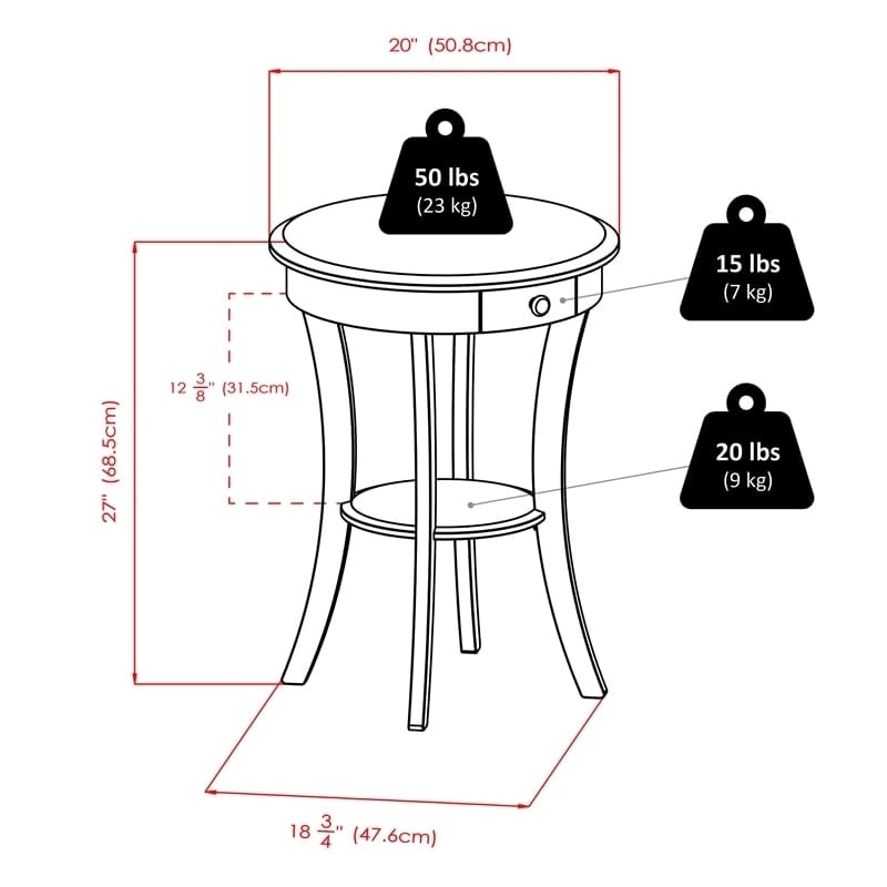 Pemberly Row Curved Leg Contemporary Wood End Table with Drawer in Black