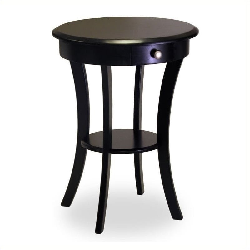 Pemberly Row Curved Leg Contemporary Wood End Table with Drawer in Black