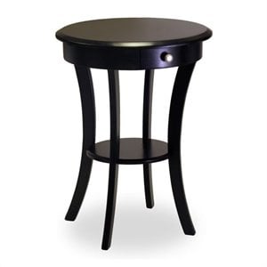 Pemberly Row Curved Leg Contemporary Wood End Table with Drawer in Black