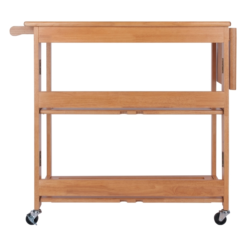 Pemberly Row Foldable Solid Wood Kitchen Cart with Casters in Light Oak
