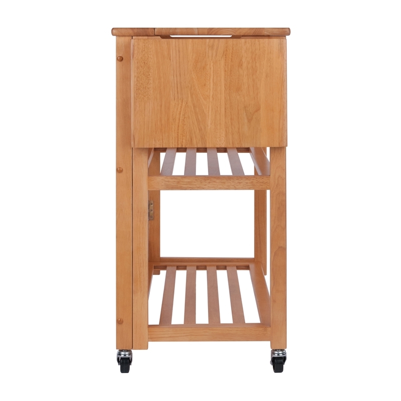 Pemberly Row Foldable Solid Wood Kitchen Cart with Casters in Light Oak