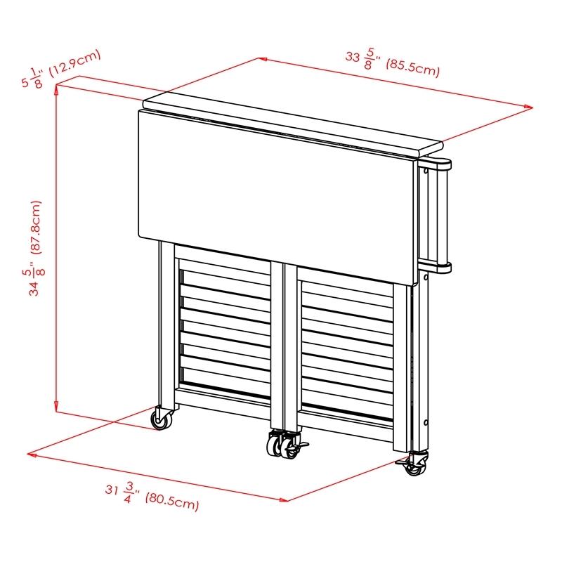 Pemberly Row Foldable Solid Wood Kitchen Cart with Casters in Light Oak