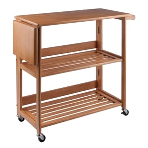 Pemberly Row Foldable Solid Wood Kitchen Cart with Casters in Light Oak