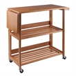 Pemberly Row Foldable Solid Wood Kitchen Cart with Casters in Light Oak