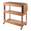 Pemberly Row Foldable Solid Wood Kitchen Cart with Casters in Light Oak