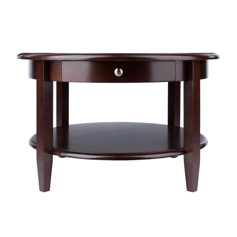 Pemberly Row Round Transitional Solid Wood Coffee Table in Antique Walnut
