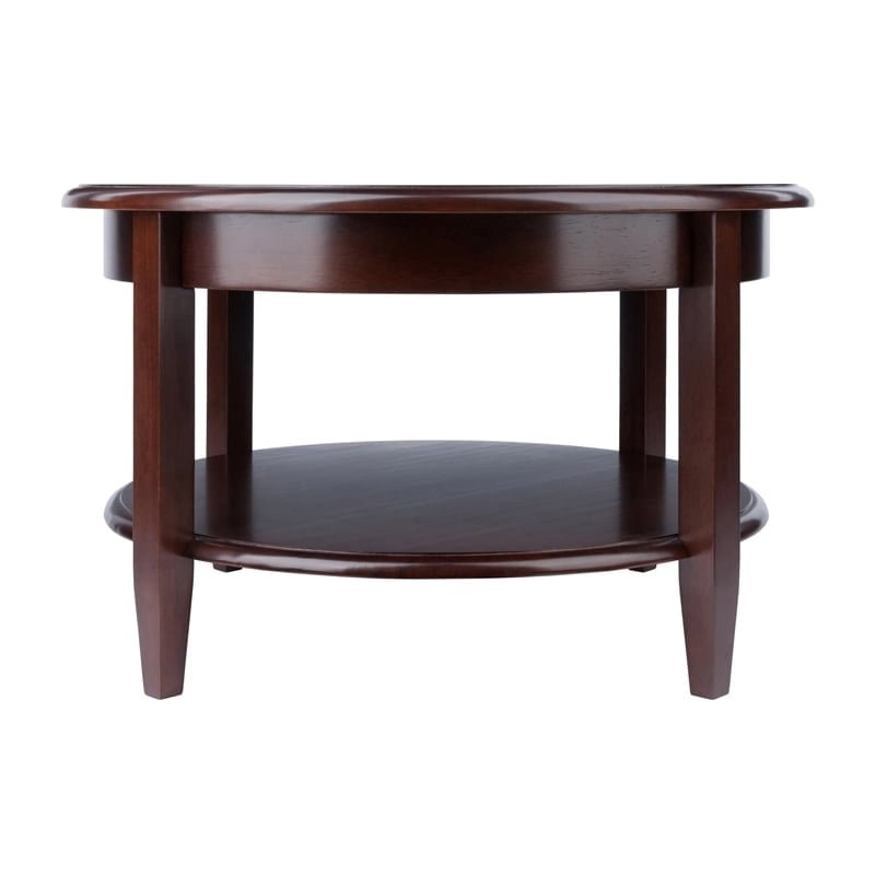 Pemberly Row Round Transitional Solid Wood Coffee Table in Antique Walnut