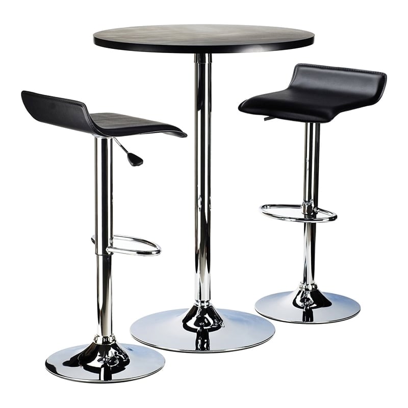 Pemberly Row 3-Piece Backless Metal and Wood Pub Set in Black/Chrome
