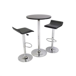 pemberly row backless 3 piece pub set in black & chrome finish