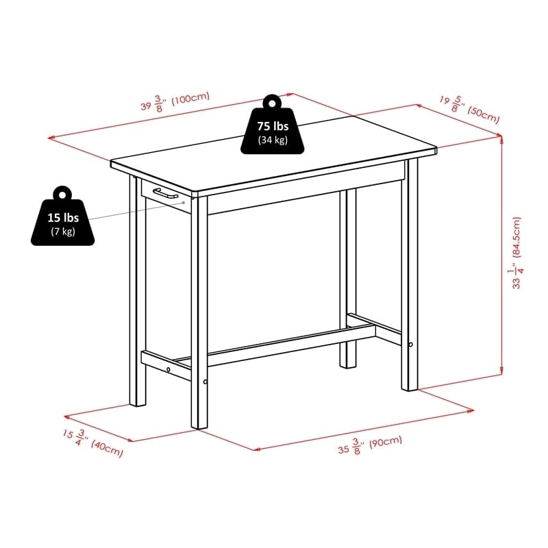 Pemberly Row 3-Piece Transitional Solid Wood Kitchen Island Dining Set in Walnut