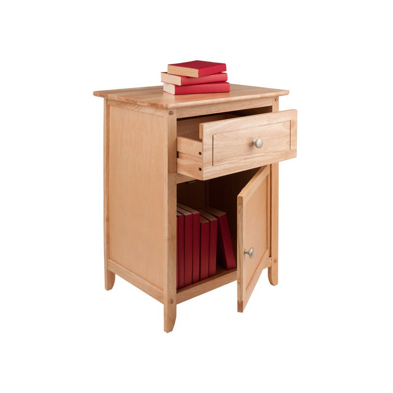 Pemberly Row Transitional Solid Wood Night Stand with Cabinet in Natural
