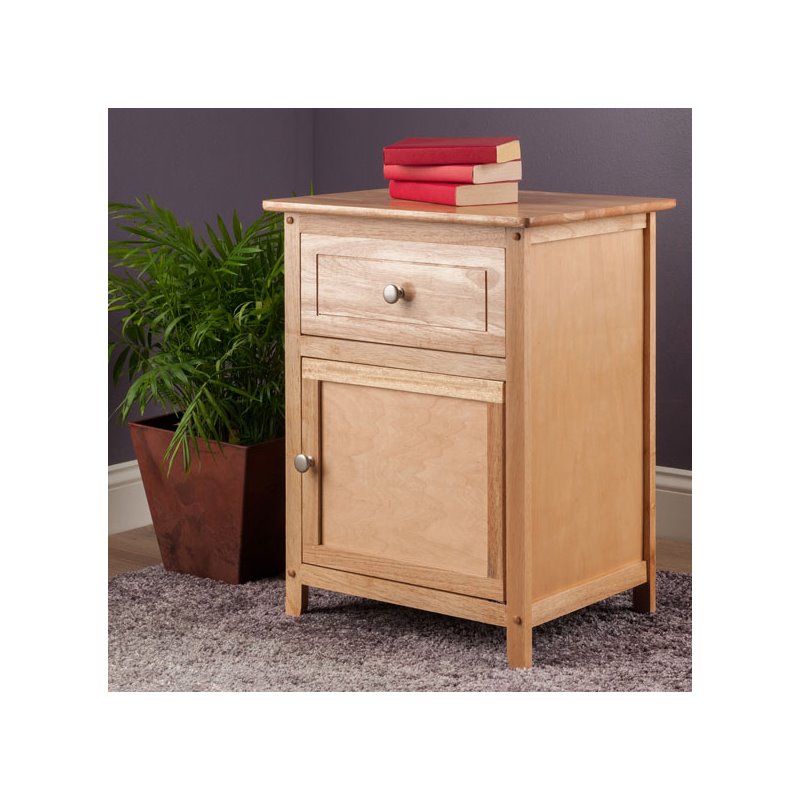 Pemberly Row Transitional Solid Wood Night Stand with Cabinet in Natural