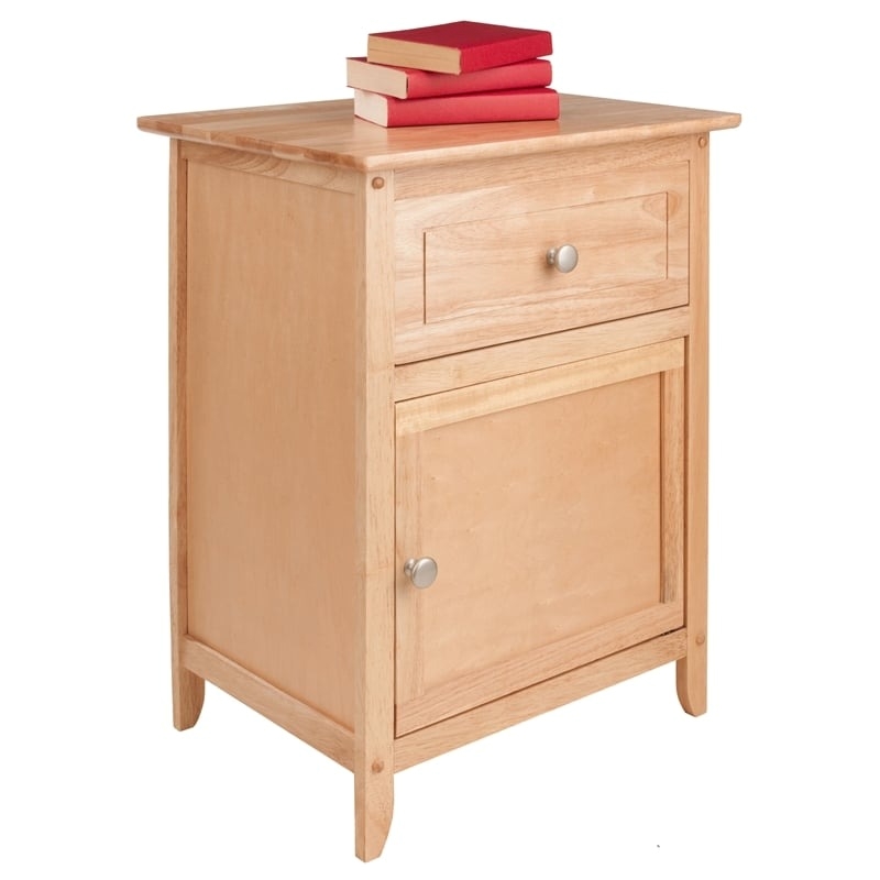 Pemberly Row Transitional Solid Wood Night Stand with Cabinet in Natural