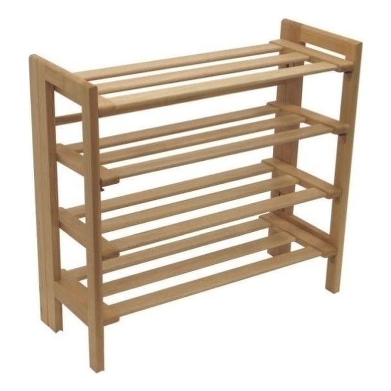 Pemberly Row 4-Tier Transitional Solid Wood Shoe Rack in Natural