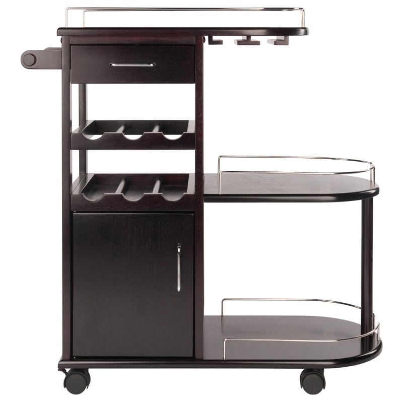 Pemberly Row Transitional Solid Wood Entertainment Bar Cart in Espresso