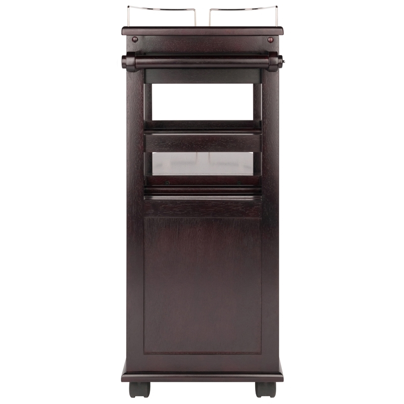 Pemberly Row Transitional Solid Wood Entertainment Bar Cart in Espresso