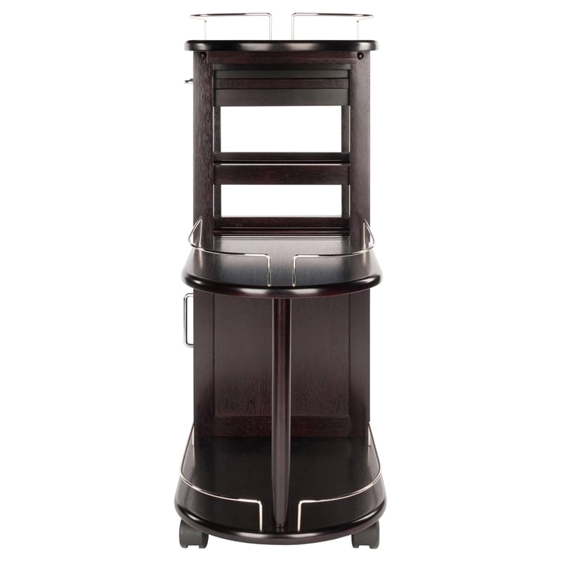 Pemberly Row Transitional Solid Wood Entertainment Bar Cart in Espresso